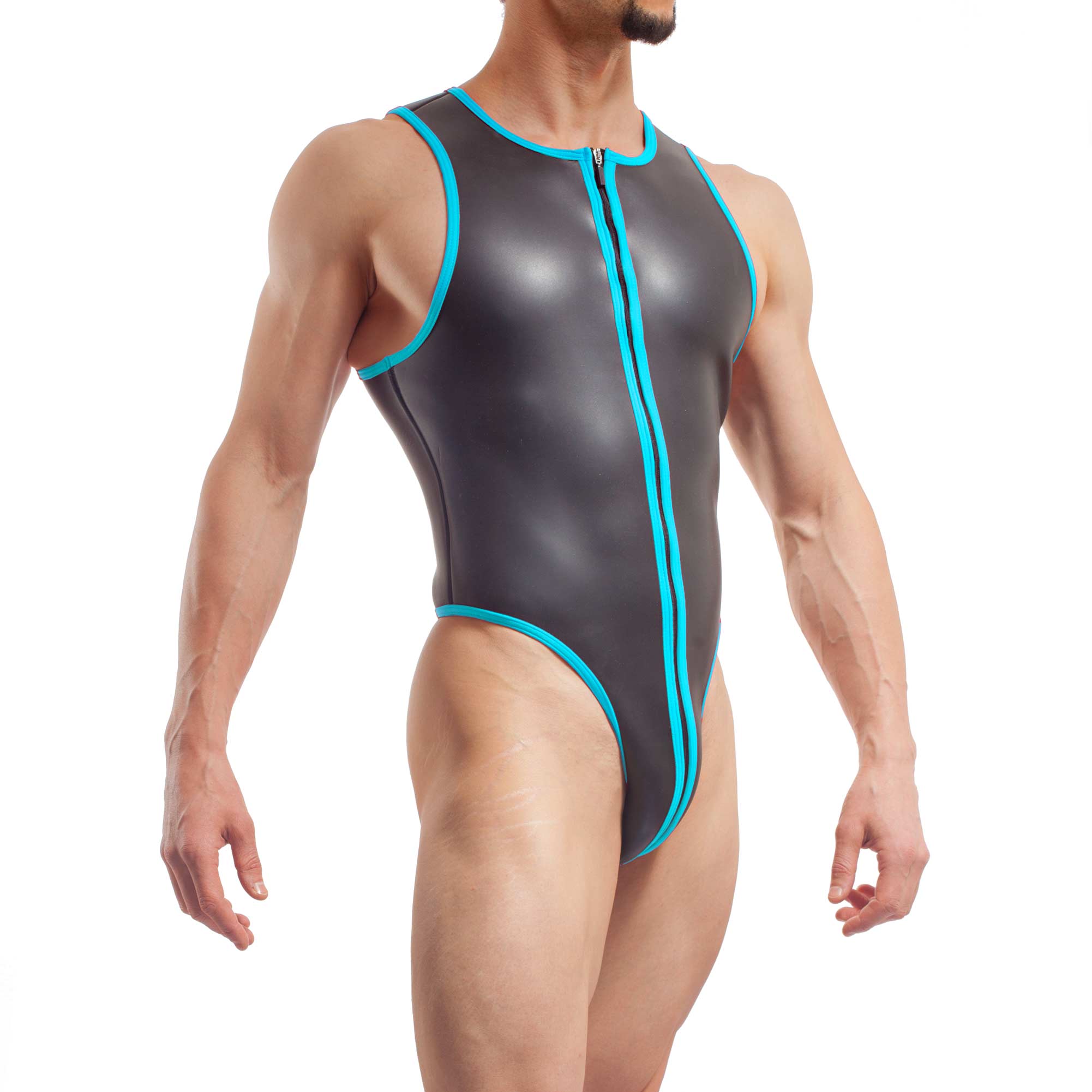 neopren string body, Wojoer Neopren Body, String Body, Glatthautneopren, Männer Ganzkörpernazug, String Shorty, Herren Badeanzug, eis blau